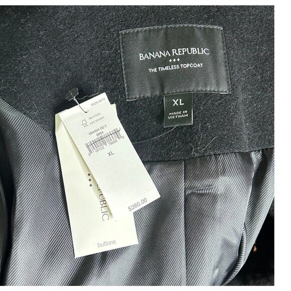 Banana Republic Timeless Black Wool blend topcoat NWT Men's size xl - Picture 5 of 7
